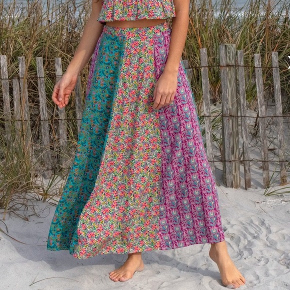 NATURAL LIFE Dresses & Skirts - Valentina Maxi Skirt Turquoise Purple Floral Mix